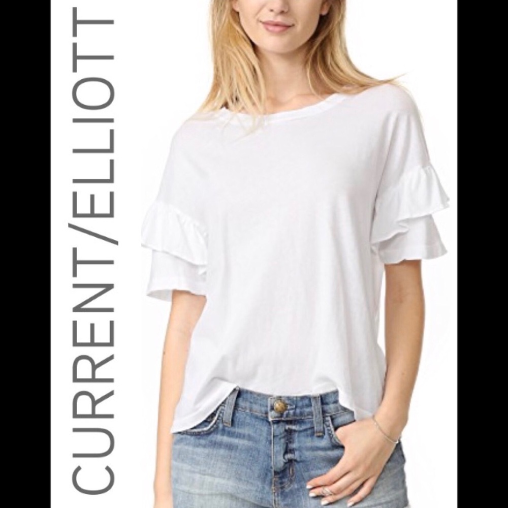 CURRENT/ELLIOT WHITE RUFFLE ROADIE TEE SIZE 0 NWT